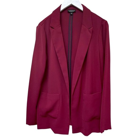 TOPSHOP Blazer Size 8 Red Boyfriend Jacket Top Shop Relaxed Open Front Career - Picture 1 of 10